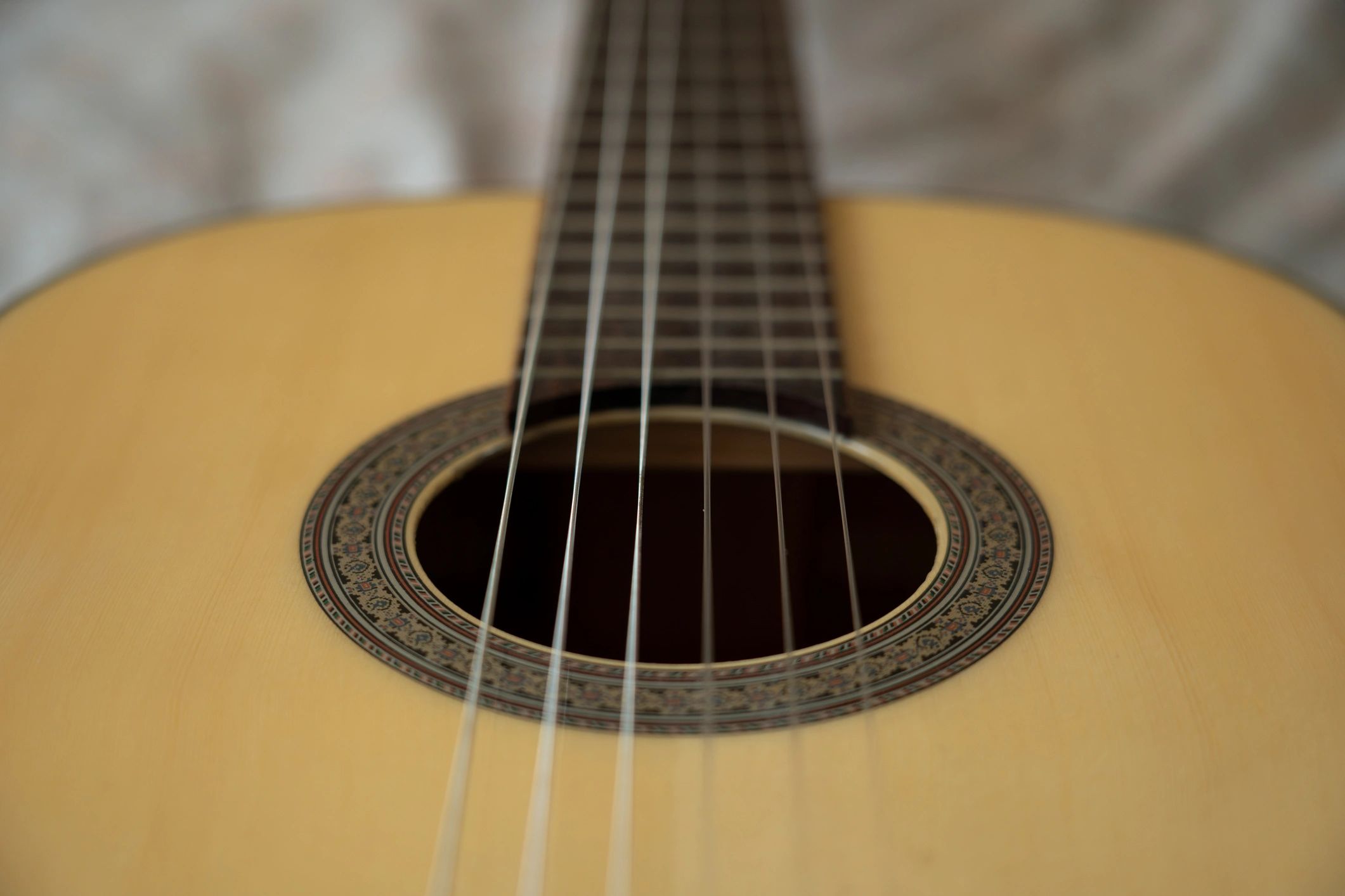 Close-up of acoustic guitar strings